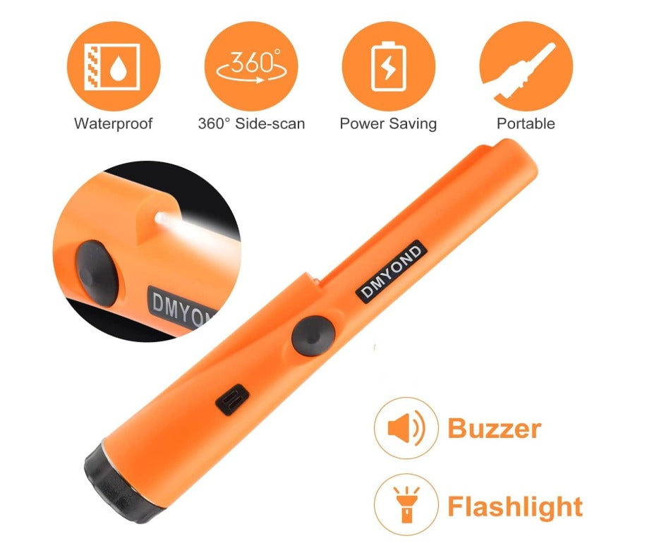 Dmyond Detector de metales, varita puntero de mano profesional impermeable, sonda buscadora de tesoros con batería de 9 V para adultos, niños, naranja