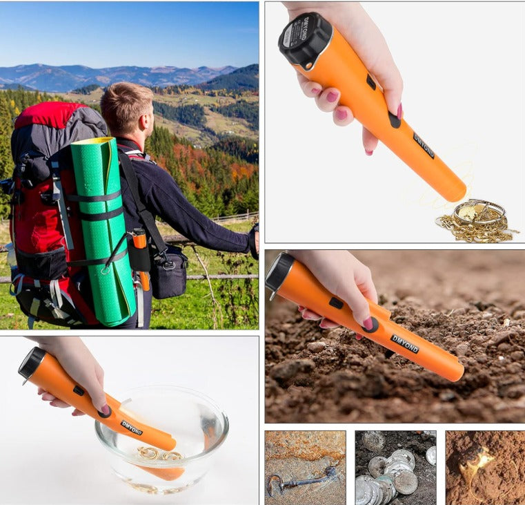 Dmyond Detector de metales, varita puntero de mano profesional impermeable, sonda buscadora de tesoros con batería de 9 V para adultos, niños, naranja