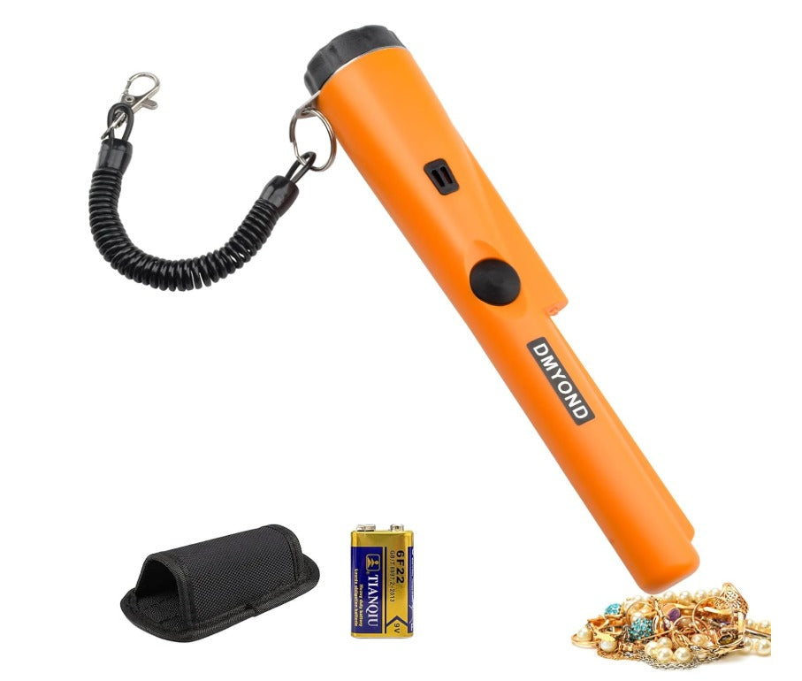 Dmyond Detector de metales, varita puntero de mano profesional impermeable, sonda buscadora de tesoros con batería de 9 V para adultos, niños, naranja