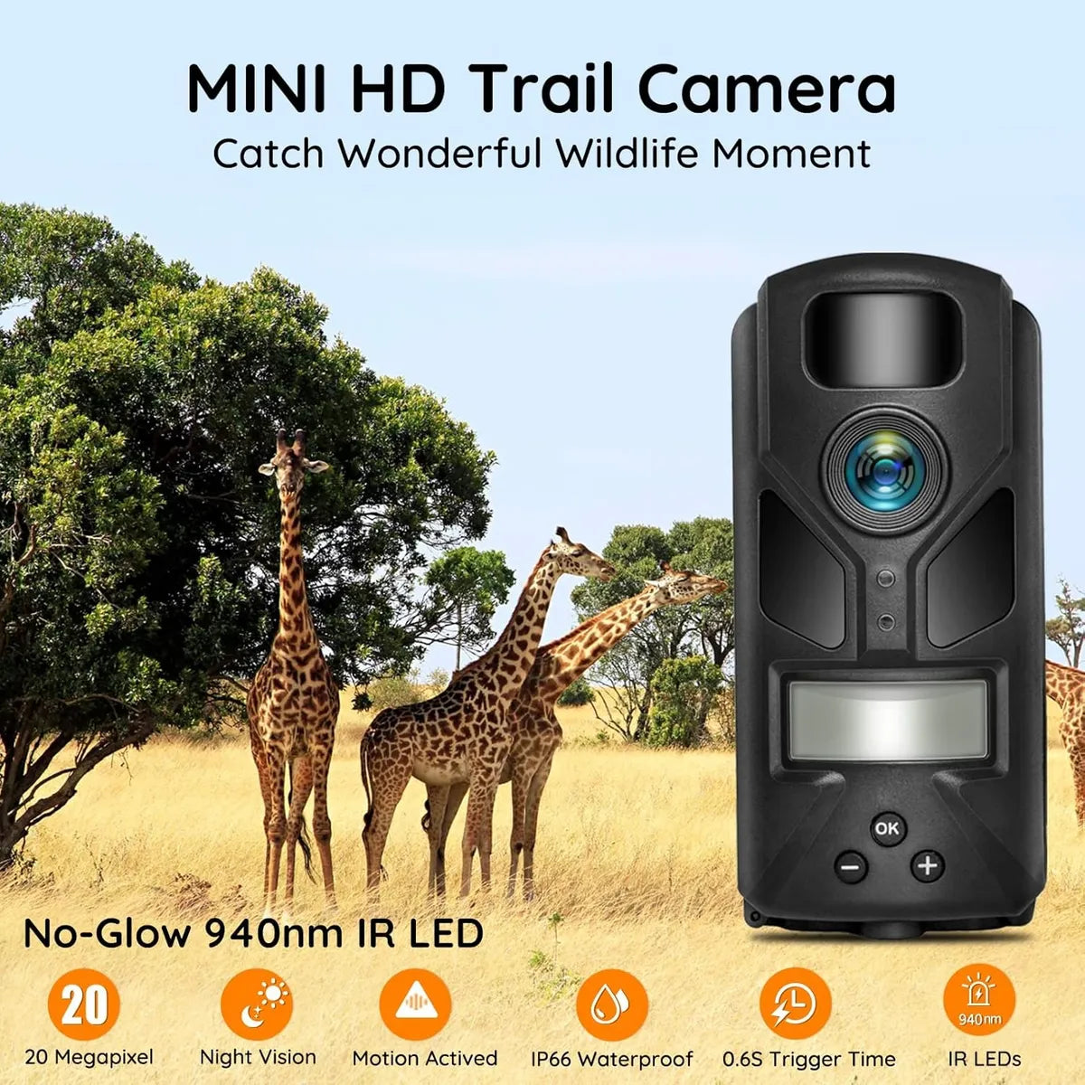 Mini Camara Trampa De Caza Para Monitoreo De Vida Silvestre Negro