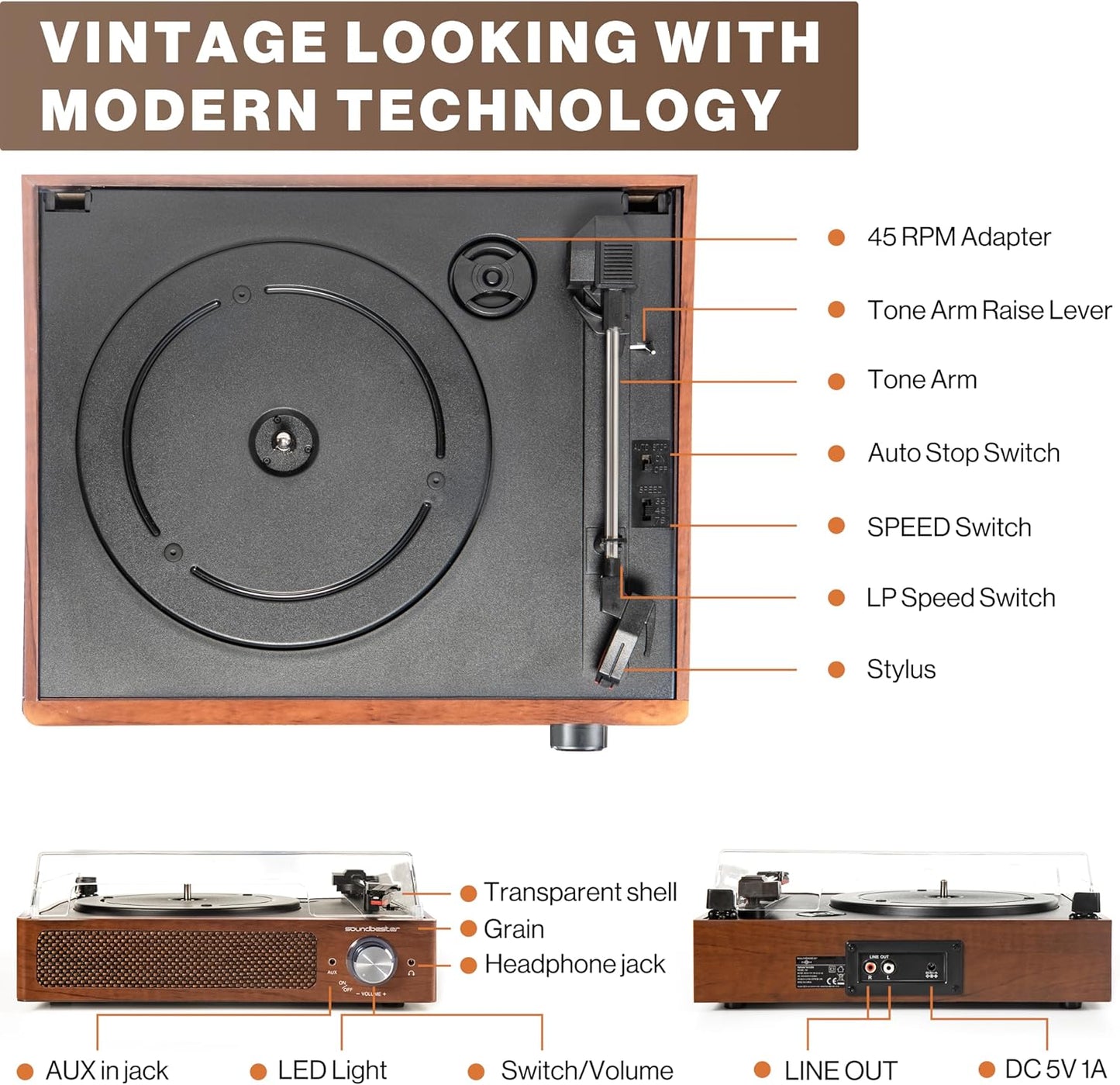 Tocadiscos de vinilo con receptor Bluetooth integrado