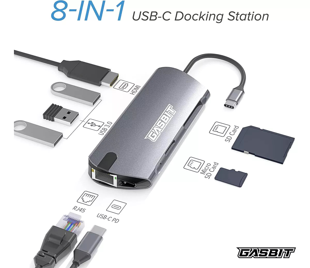 Adaptador Hub Multipuertos 8 En 1 Ethernet Usb C 4k Hdmi