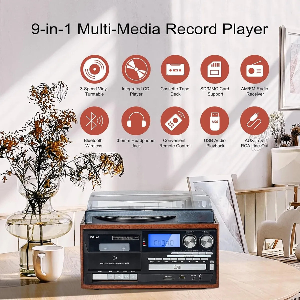 Tocadiscos 9en1 , Disco Vinipel, Cd, Cassette,radio Am/fm