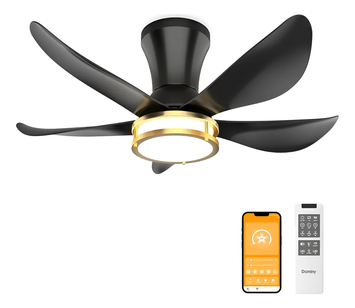Ventilador De Techo Moderno Con Luz Y Control Remoto 76 Cm Negro Negro Plástico 5
