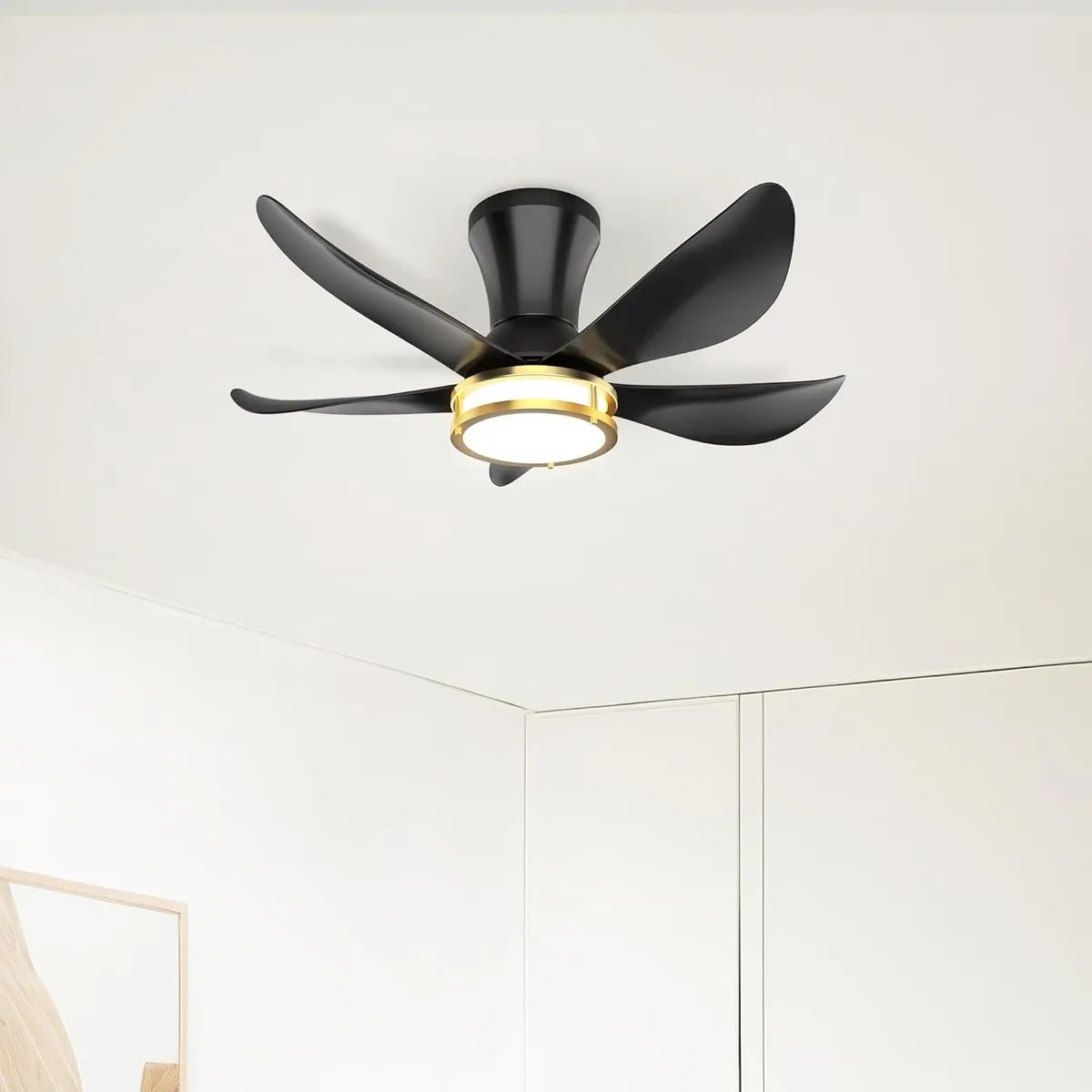 Ventilador De Techo Moderno Con Luz Y Control Remoto 76 Cm Negro Negro Plástico 5